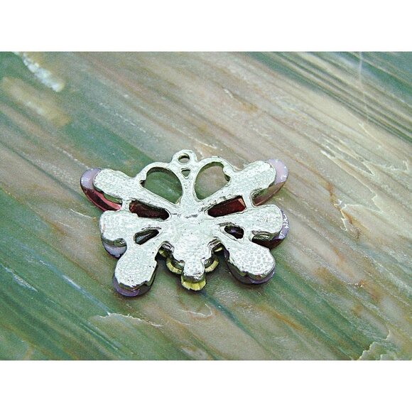 Rhinestone and Acrylic Butterfly Pendant Charm Silver Tone Purple Pink 1x1" - Picture 5 of 9